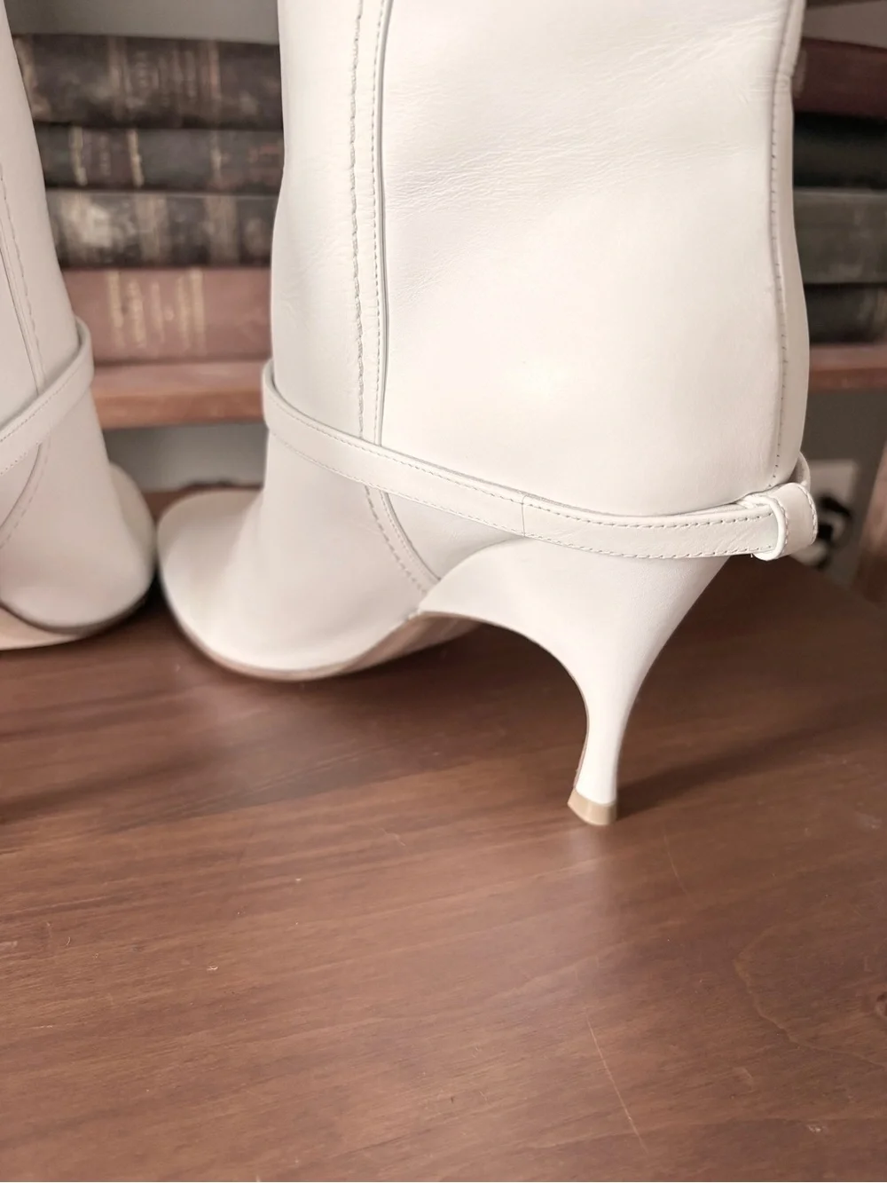 White Over-the-Knee Leather Boots with Low Heel